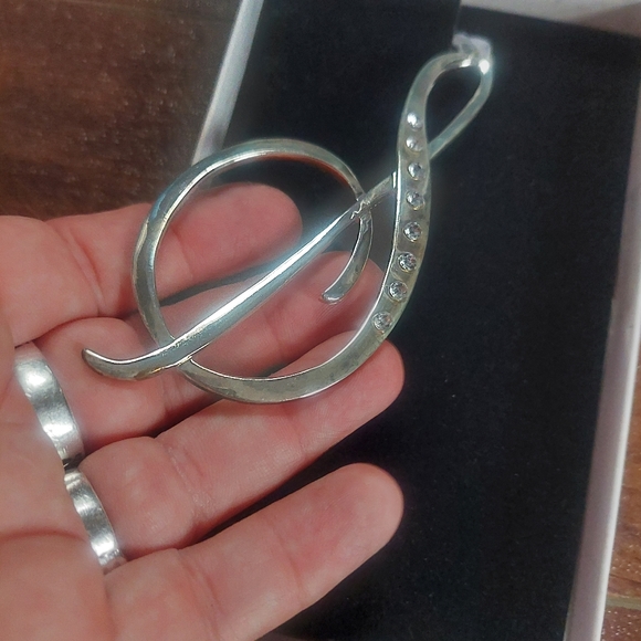 Silver Metal Music Note Ornament with Rhinestones - Picture 3 of 6